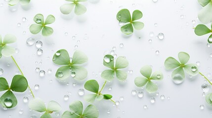 Delicate little clover leaves with dew drops.