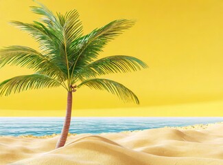 Fototapeta na wymiar Tropical Beach with Palm Tree 3D Rendering Illustration Design Background