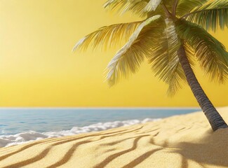 Tropical Beach with Palm Tree 3D Rendering Illustration Design Background