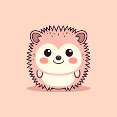 Cute Kawaii Hedgehog Vector Clipart Icon Cartoon Character Icon on a Pale Pink Background