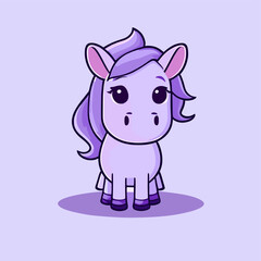 Cute Kawaii Horse Vector Clipart Icon Cartoon Character Icon on a Lavender Background