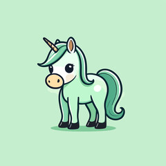 Cute Kawaii Horse Vector Clipart Icon Cartoon Character Icon on a Mint Green Background