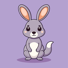 Cute Kawaii Kangaroo Vector Clipart Icon Cartoon Character Icon on a Lavender Background