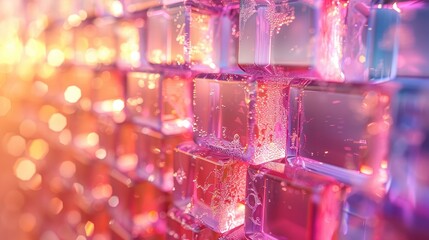 3d background wallpaper with glass squares with colorful light emitter iridescent neon holographic gradient