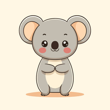 Cute Kawaii Koala Vector Clipart Icon Cartoon Character Icon on a Cream Background