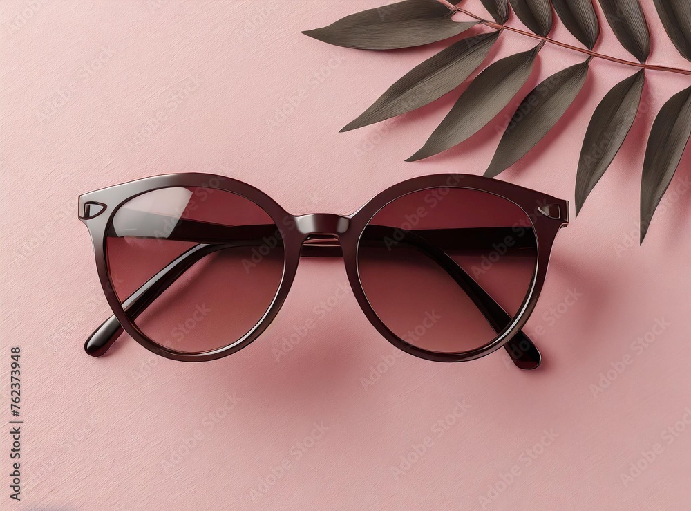 Poster Black sunglasses isolated on pink background/wallpaper. 3D Rendering Illustration Design. Summer creative concept.