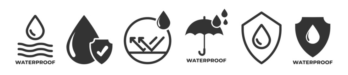 Waterproof icons. Water Proof. Water resistant icons for package. Vector illustration