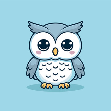 Cute Kawaii Owl Vector Clipart Icon Cartoon Character Icon on a Baby Blue Background
