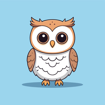 Cute Kawaii Owl Vector Clipart Icon Cartoon Character Icon on a Sky Blue Background