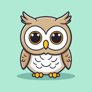 Cute Kawaii Owl Vector Clipart Icon Cartoon Character Icon on a Mint Green Background