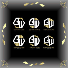 QW letter luxury logo set design.QW monogram polygonal and circle shape vector. QW luxury design.