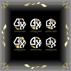 QX letter luxury logo set design.QX monogram polygonal and circle shape vector. QX luxury design.