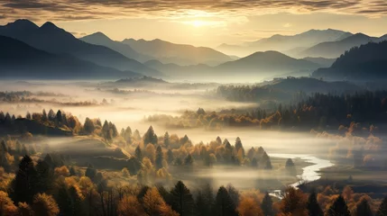 Foto op Plexiglas hazy dawn. A gorgeous morning in the fall in the mountains © sami