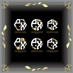 PX letter luxury logo set design.PX monogram polygonal and circle shape vector. PX luxury design.