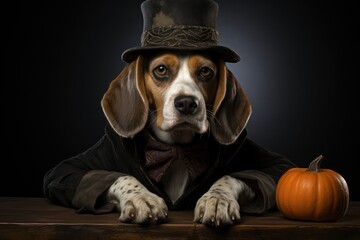 Beagle Dog Wearing Top Hat and Bow Tie Generative AI