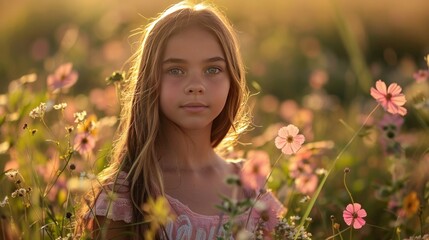 portrait of a young beautiful summer girl in a field