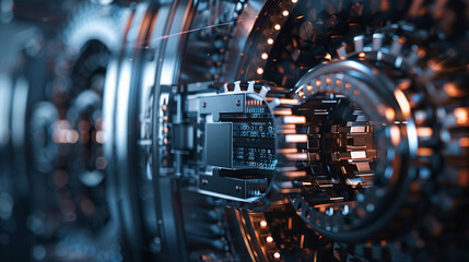 A 3D animated scene featuring intricate digital locks and encrypted codes to signify high-tech security measures