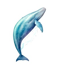 Watercolor illustration of a blue whale isolated on white background.