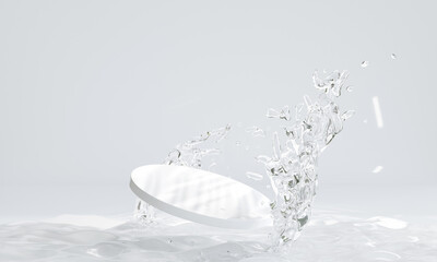podium with water splash for product presentation. 3d illustration