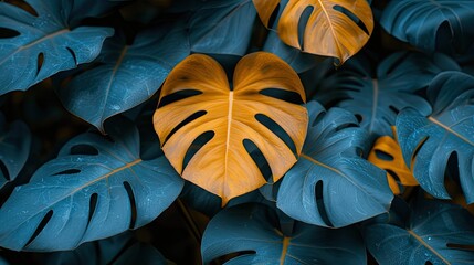 Background luxury leaf pattern texture. Summer nature monstera fabric leaves - obrazy, fototapety, plakaty