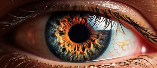 Macro photography captures the brown eye with a sunflowershaped pupil, framed by electric blue eyelashes. The symmetry of the circle creates an artistic nerveracking event