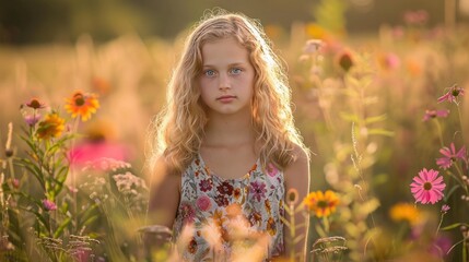 Obraz na płótnie Canvas portrait of a young beautiful summer girl in a field