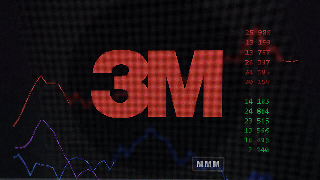 March 19th 2024 , Saint Paul, Minnesota. Close up on logo of 3M on the screen of an exchange. 3M price stocks, $MMM on a device.
