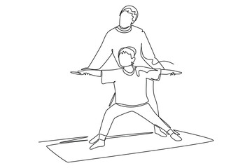 Single continuous line drawing of mother teaches daughter yoga. Medical health care service workers concept one line draw design vector illustration