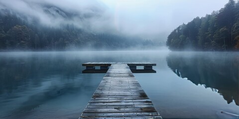 Dock in the Middle of a Lake - obrazy, fototapety, plakaty