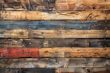 Vintage Reclaimed Wood Background Texture with Colorful Painted Strips for Creative Designs