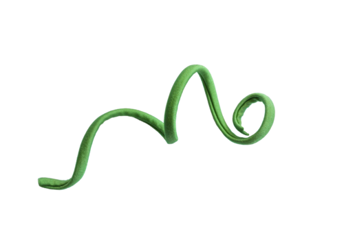 ricciolo di nastro verde in poliestere luminoso scontornato su sfondo trasparente per cucito sartoria fai da te moda costume 