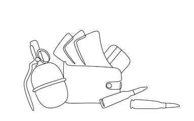 Grenade, cartridges and money