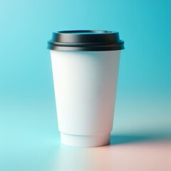 Recyclable paper cup with plastic lid; ideal for mockup against neutral background
