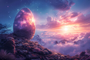 easter egg landscape with free space sunset 