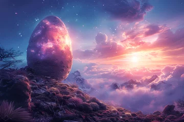 Fotobehang easter egg landscape with free space sunset  © WettE