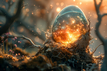 lighting egg on dark landscape 