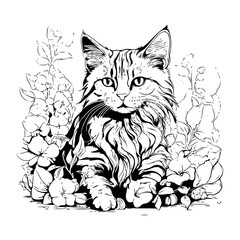 Detailed line art of a cat.