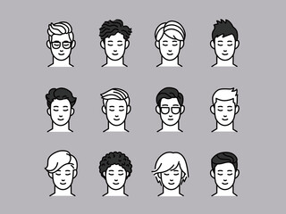 いろいろな髪型の男性のベクターイラストセット