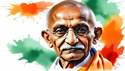 Mahatma Gandhi of india with indian flag colours - obrazy, fototapety, plakaty