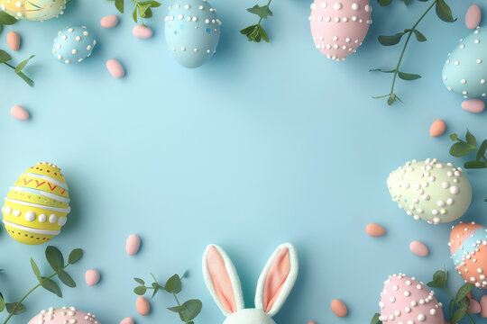 Easter Bunny Decorative Eggs Rabbit Ears Background Design Promotion Sale Event Copy Space