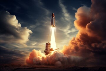 Thunderous Rocket launch takeoff dramatic. Take off. Generate Ai - obrazy, fototapety, plakaty