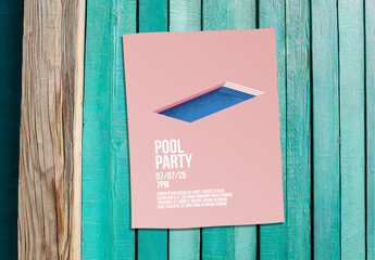 Summer Pool Party Poster Template on Pink Background