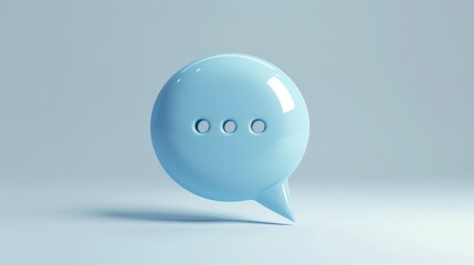 A picture of a simple and minimal chat bubble in pale blue color, 3D rendered cyan message icon isolated on white background, AI Generated.