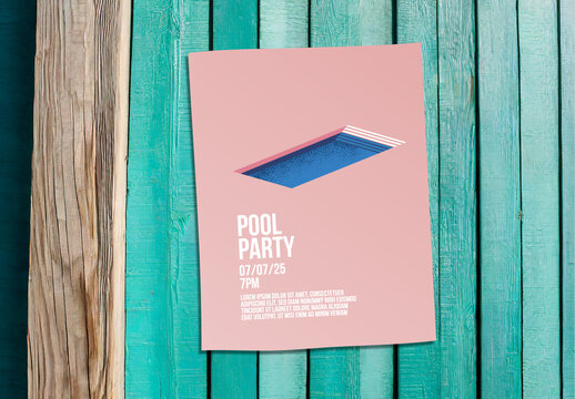 Summer Pool Party Poster Template on Pink Background