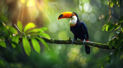 Naklejka premium Toucan sitting on the branch in the forest