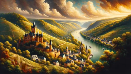 Tuinposter Oil Painting of Cochem, Germany © monkik.