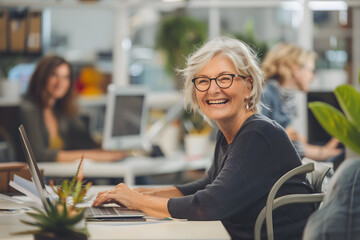 Age diversity at workplace - elderly professional at her workplace