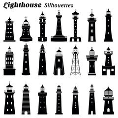 Lighthouse type silhouette vector set