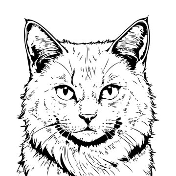 A black and white line art of a cat.