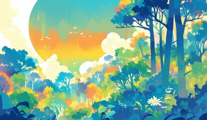 Obraz na płótnie Canvas Stained Glass style, rainbow colors, forest